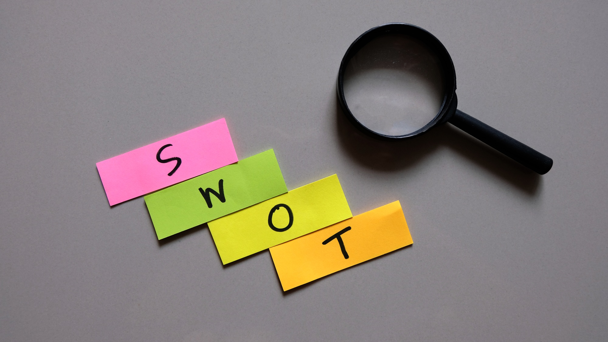 Strengths, Weaknesses, Opportunities, Threats analysis written note.